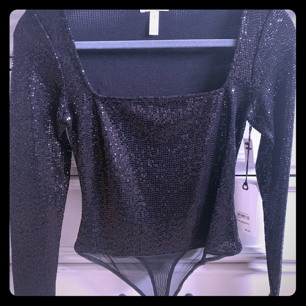 LEITH Black Sequin Bodysuit